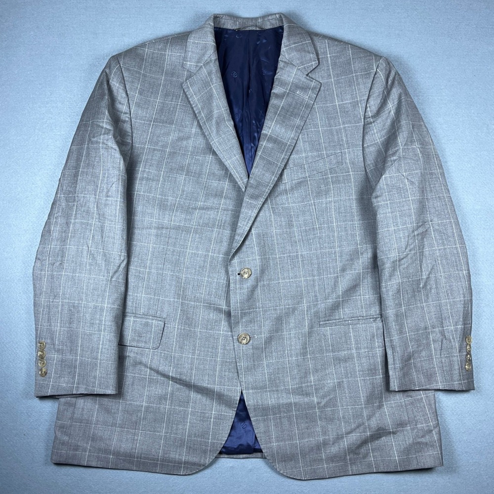 David Donahue Mens 48R Grey Windowpane 100% Wool Sport Coat Made in Canada - Picture 2 of 14